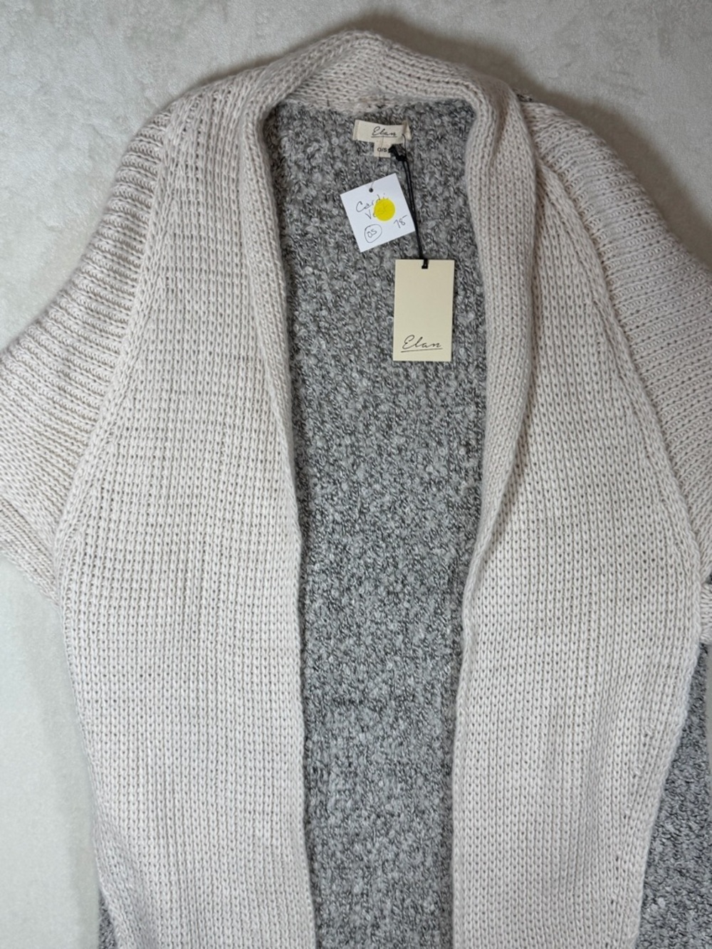 NWT One Size Elan Cream Open-Front Short-Sleeve Knit Cardigan Gray Knit Back - Picture 6 of 8